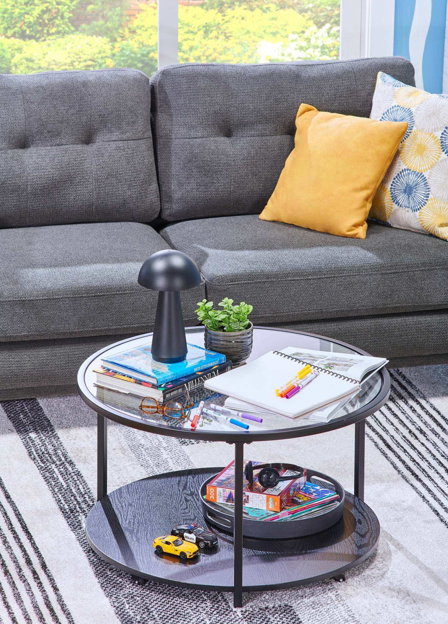 Lampe de table portative intérieure/extérieure moderne en acrylique de 11 po en hêtre avec port USB - Noir | Lampe de table pour l'intérieur et pour l'extérieur moderne portable Hêtre de 11 po en acrylique avec port USB - noire