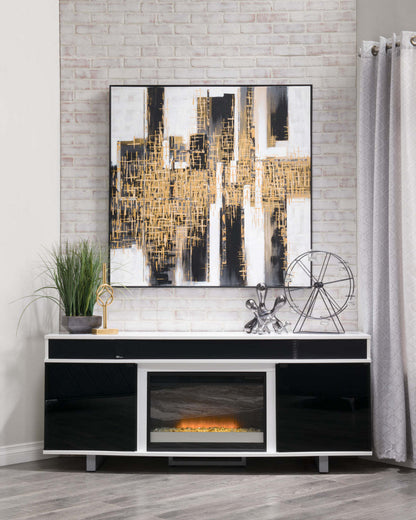 Meuble pour téléviseur moderne Odesos de 72 po avec foyer électrique, rangement et système de gestion des câbles pour téléviseurs jusqu'à 80 po