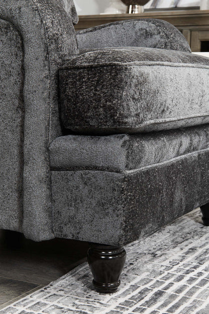 Fauteuil Bellmont de 38 po fabriqué au Canada en tissu de chenille avec pattes en bois - gris anthracite