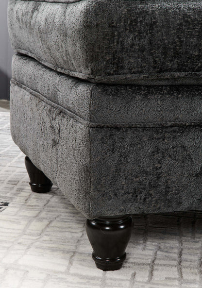 Fabriqué au Canada Ottoman Bellmont 26 en tissu chenille avec pieds en bois - Gris anthracite | Pouf Bellmont de 26 po fabriqué au Canada en tissu de chenille avec pattes en bois - gris anthracite