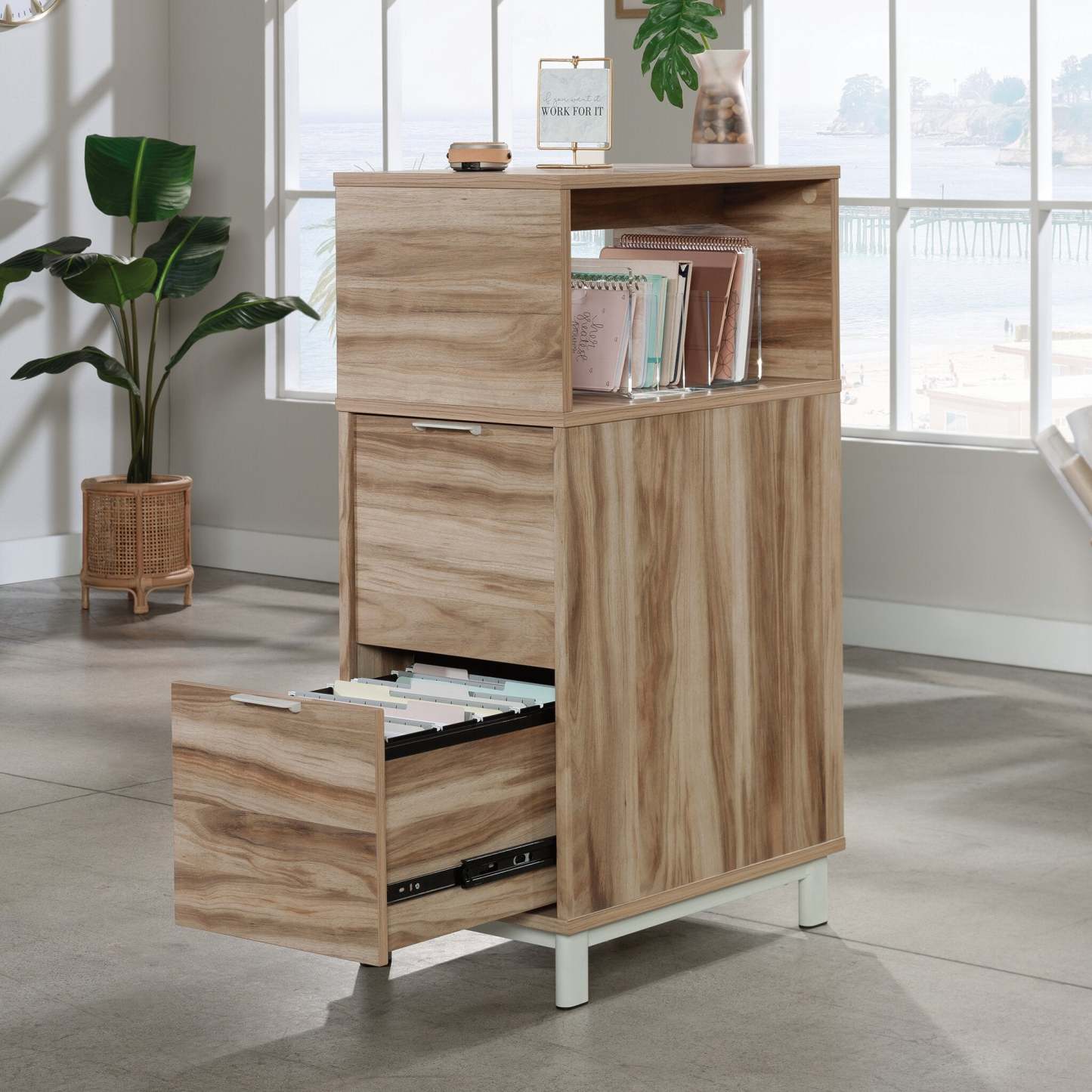 Bergen Circle 15.75 Commercial Grade File Towwr with 2-Drawers & Cubby - Natural Wood | Tour de classement Bergen Circle de 15,75 po de qualité commerciale avec 2 tiroirs et compartiment - bois naturel