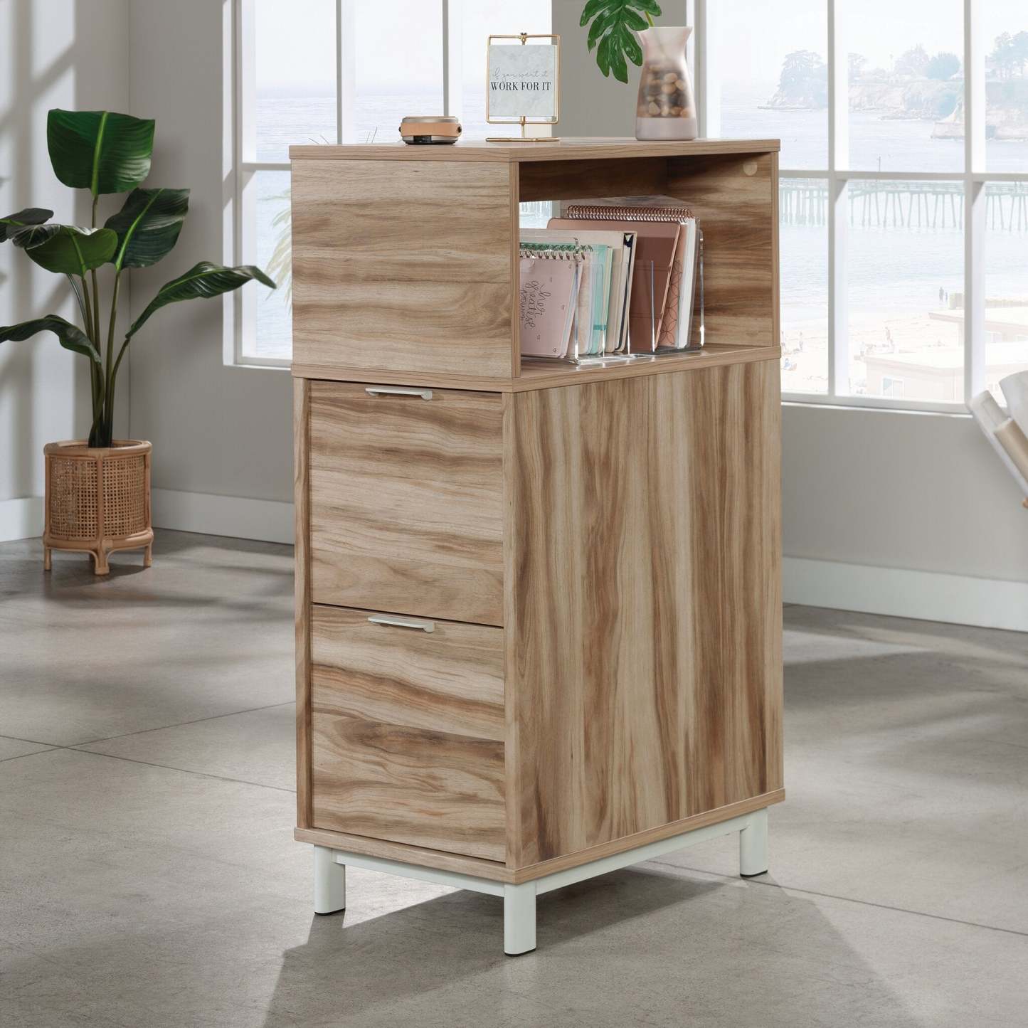 Bergen Circle 15.75 Commercial Grade File Towwr with 2-Drawers & Cubby - Natural Wood | Tour de classement Bergen Circle de 15,75 po de qualité commerciale avec 2 tiroirs et compartiment - bois naturel