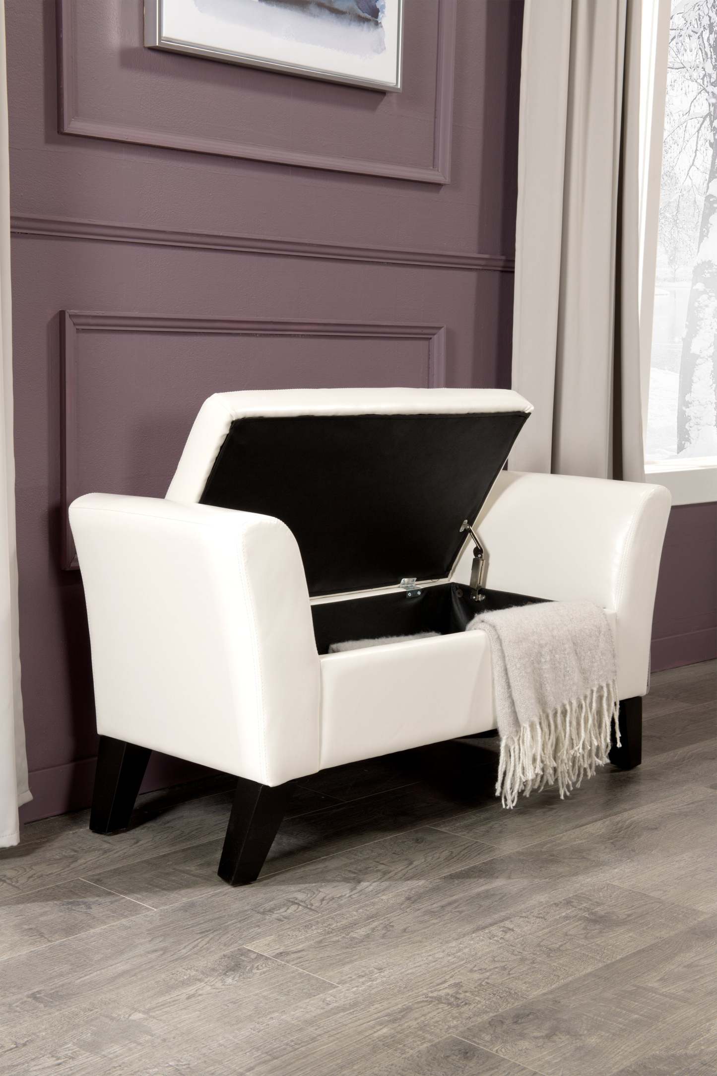 Bonn 44 Storage Ottoman - Simili Cuir Blanc|Pouf de rangement Bonn de 44 po - similicuir blanc