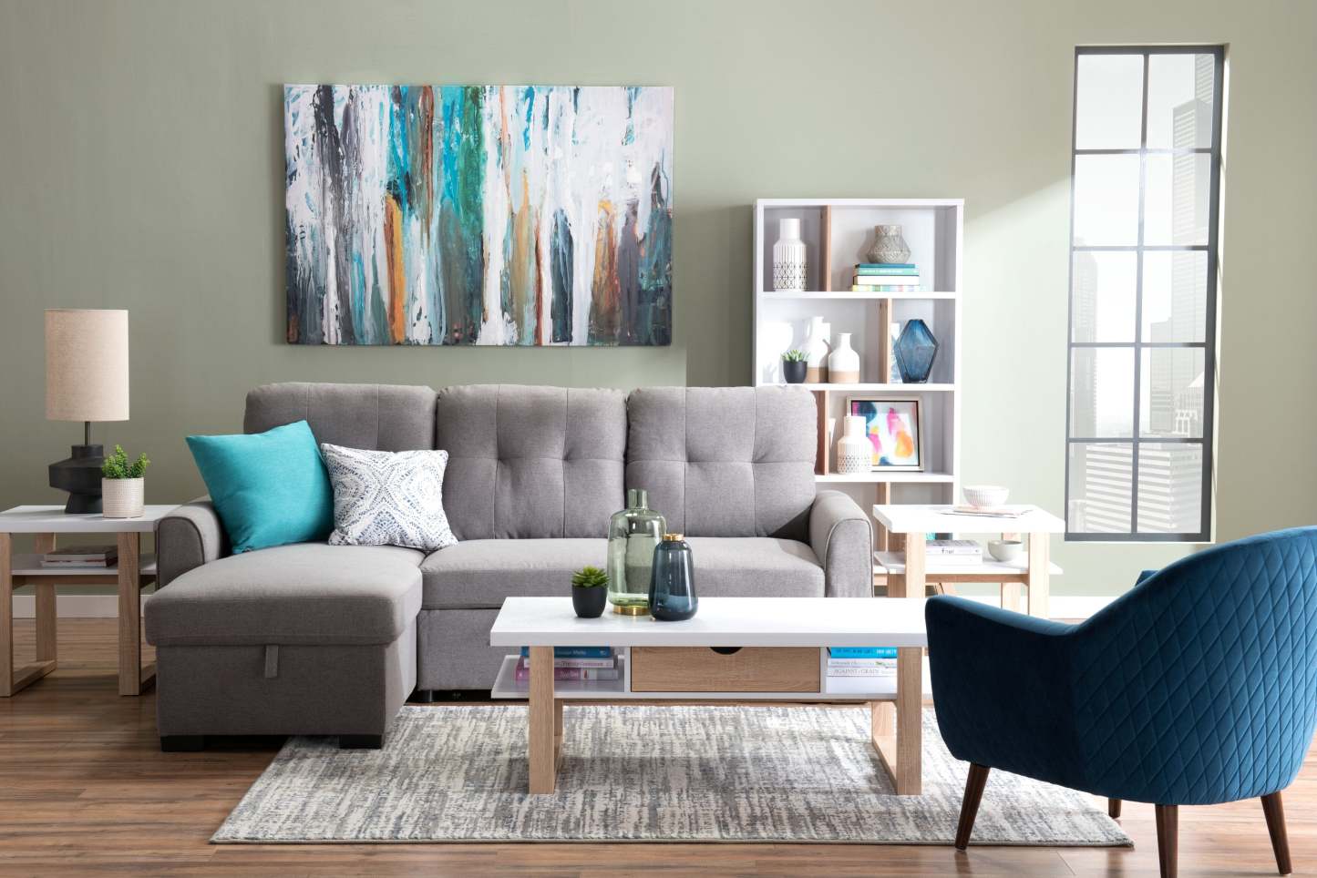 Bibliothèque Bremen 32.75 avec 4 étagères décalées - Blanc et Marron clair | Bibliothèque Bremen de 32,75 po avec 4 tablettes décalées - blanche et brun clair