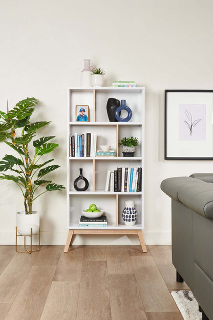 Bibliothèque Bremen 32.75 avec 4 étagères décalées - Blanc et Marron clair | Bibliothèque Bremen de 32,75 po avec 4 tablettes décalées - blanche et brun clair