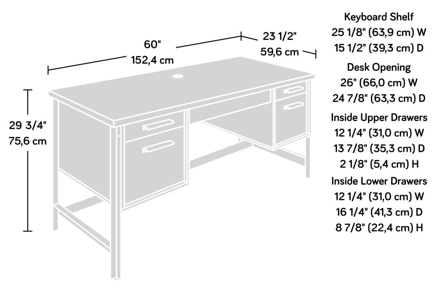 Bureau d’ordinateur Briarbrook de 60 po de qualité commerciale à 5 tiroirs - brun