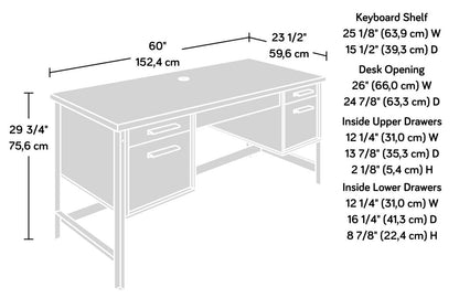 Bureau d’ordinateur Briarbrook de 60 po de qualité commerciale à 5 tiroirs - brun