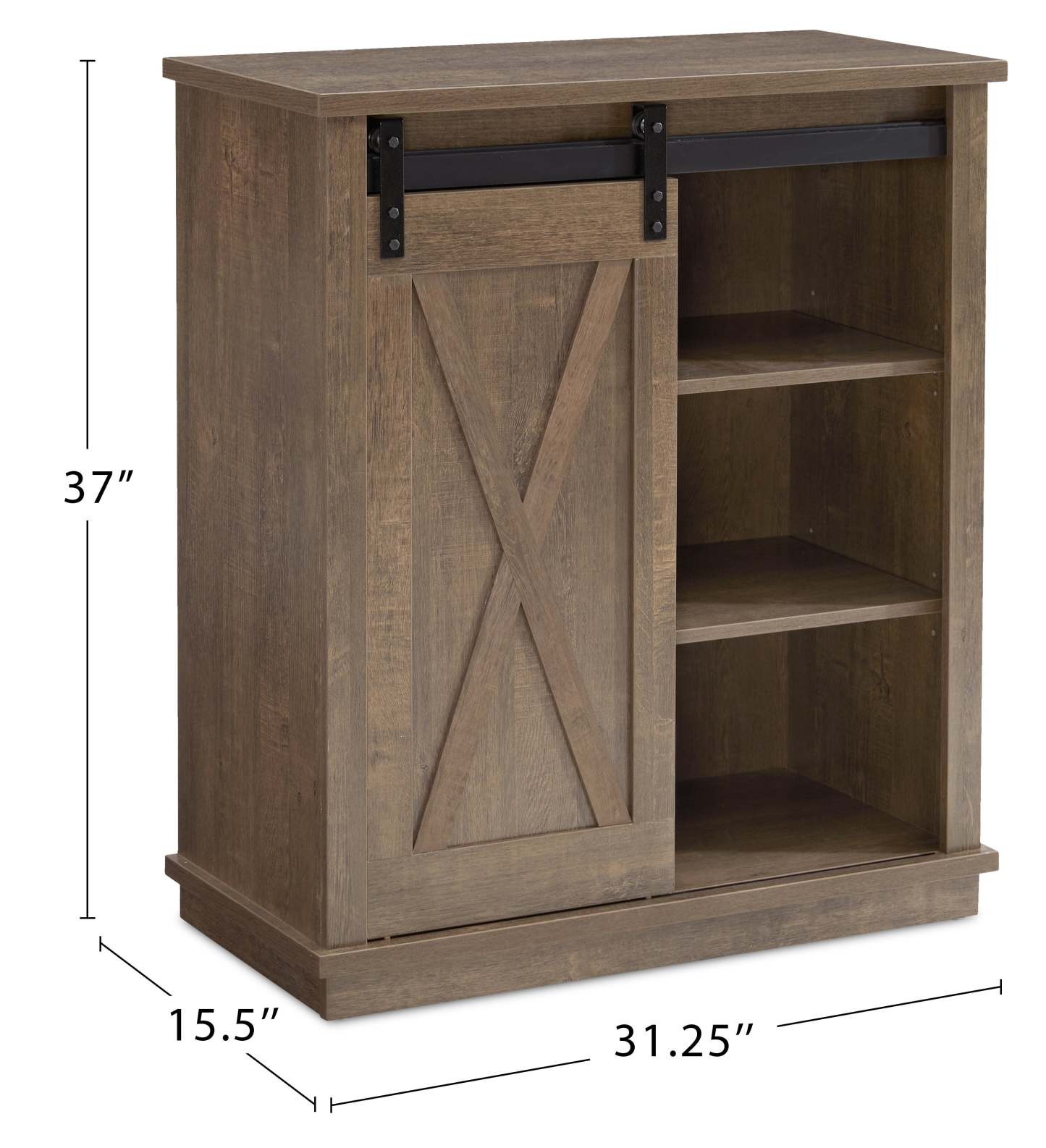Armoire d'appoint Bristow 31" avec tablettes et porte de grange coulissante - Chêne noyer | Armoire décorative Bristow de 31 po avec tablettes et porte de grange coulissante - chêne noyer | BRIBRACC