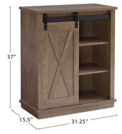 Armoire d'appoint Bristow 31" avec tablettes et porte de grange coulissante - Chêne noyer | Armoire décorative Bristow de 31 po avec tablettes et porte de grange coulissante - chêne noyer | BRIBRACC