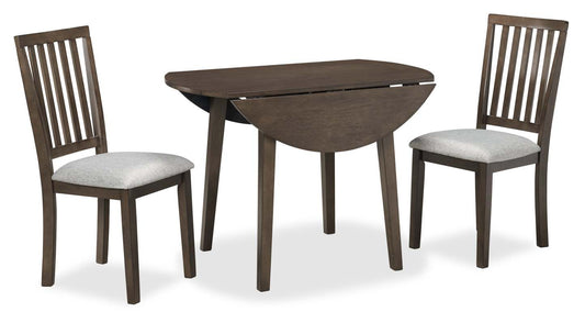 Bryn 3pc Dining Package with 42 Round Drop-Leaf Table & 2 Chairs, Fabric - Dark Grey | Ensemble de salle à manger Bryn 3 pièces avec table ronde de 42 po à abattant et 2 chaises en tissu  - gris foncé