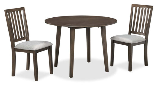 Bryn 3pc Dining Package with 42 Round Drop-Leaf Table & 2 Chairs, Fabric - Dark Grey | Ensemble de salle à manger Bryn 3 pièces avec table ronde de 42 po à abattant et 2 chaises en tissu  - gris foncé