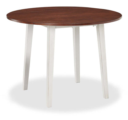 Ensemble de salle à manger Bryn 3 pièces avec 42 tables à abattant et 2 chaises, tissu – bicolore blanc et marron | Ensemble de salle à manger Bryn 3 pièces avec table de 42 po à abattant et 2 chaises - deux teintes, blanc et brun