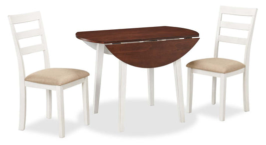 Bryn 3pc Dining Package with 42 Drop-Leaf Table & 2 Chairs, Fabric -Two-Tone White & Brown | Ensemble de salle à manger Bryn 3 pièces avec table de 42 po à abattant et 2 chaises - deux teintes, blanc et brun