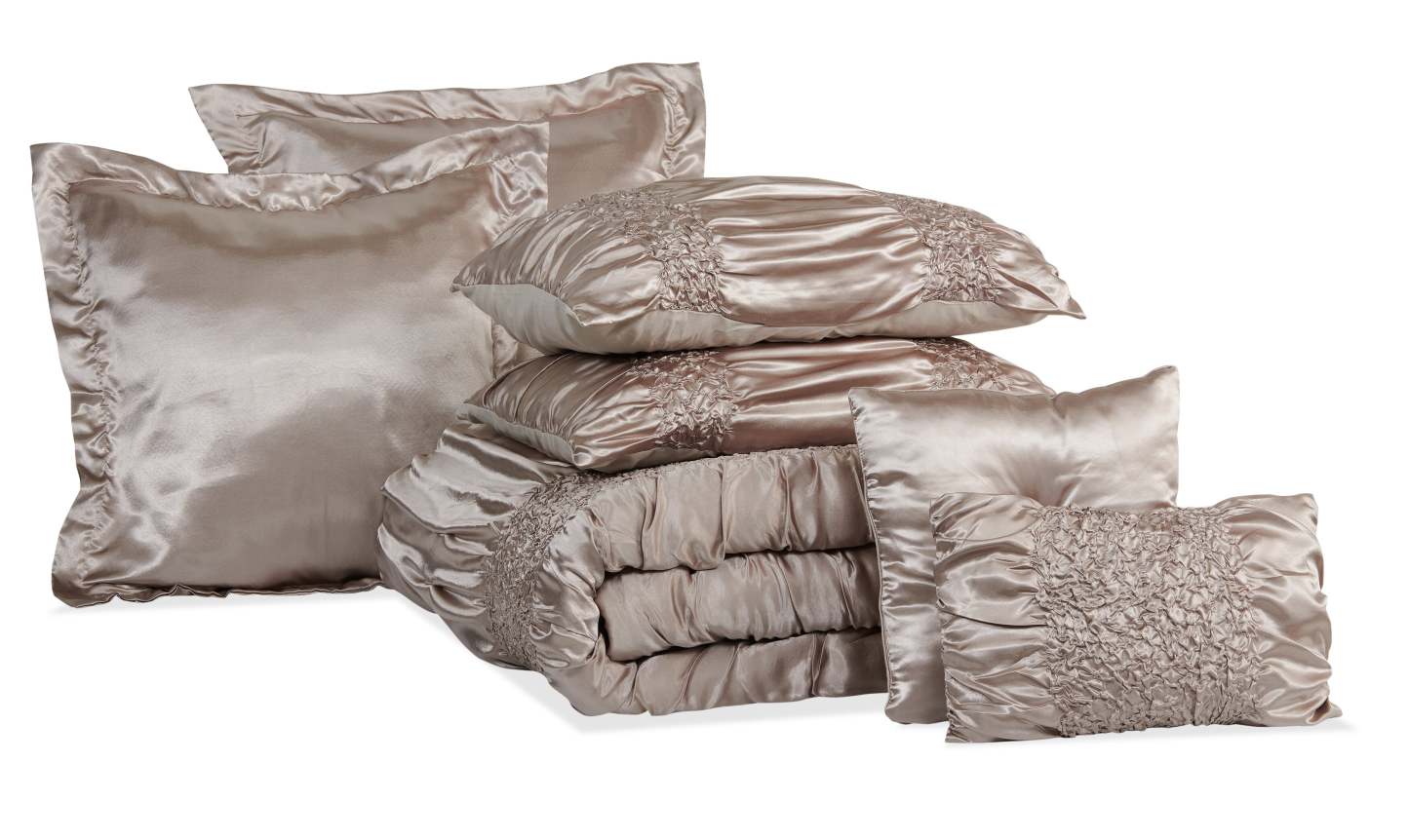 Ensemble d'édredon Beatrice 7 pièces pour très grand lit - Taupe | Ensemble d'édredon Beatrice 7 pièces pour très grand lit - Taupe| BTRCE7KG