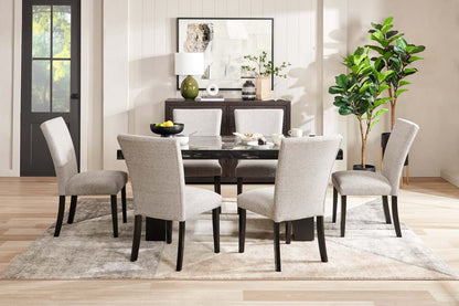 Table de salle à manger Burk avec plateau en résine époxy aspect marbre, 72 l - Noir | Table de salle à manger Burk de 72 po (L) avec dessus en résine époxy en imitation de marbre - noire