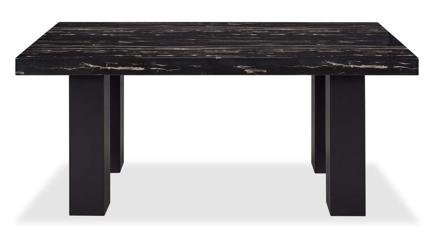 Table de salle à manger Burk avec plateau en résine époxy aspect marbre, 72 l - Noir | Table de salle à manger Burk de 72 po (L) avec dessus en résine époxy en imitation de marbre - noire