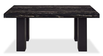 Table de salle à manger Burk avec plateau en résine époxy aspect marbre, 72 l - Noir | Table de salle à manger Burk de 72 po (L) avec dessus en résine époxy en imitation de marbre - noire