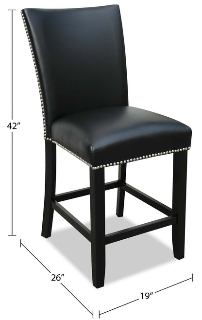 Chaise de salle à manger à hauteur de comptoir Cami avec tissu en cuir végétalien - Noir | Chaise de salle à manger Cami de hauteur comptoir en tissu en similicuir - noire