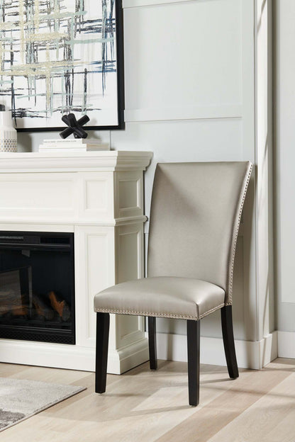 Chaise de salle à manger Cami avec tissu en cuir végétalien - Gris | Chaise de salle à manger Cami en tissu en similicuir - grise