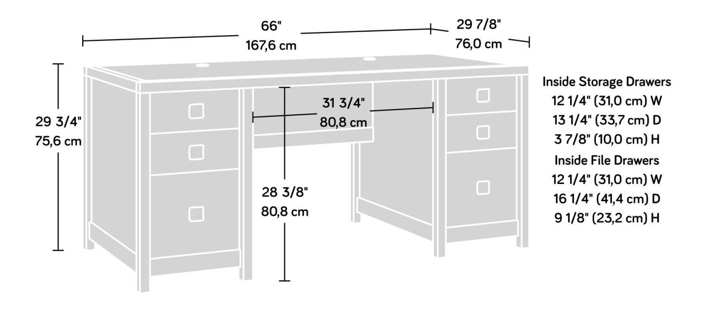 Bureau de direction Cannery Bridge de 66 po de qualité commerciale à 6 tiroirs - brun
