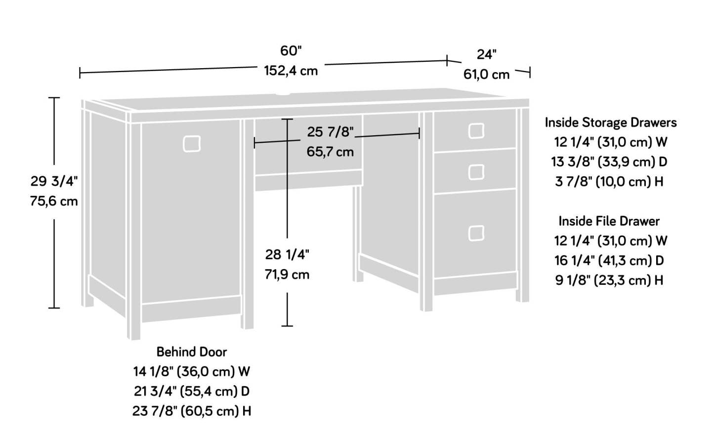 Bureau d’ordinateur Cannery Bridge de qualité commerciale à 3 tiroirs avec armoire - brun