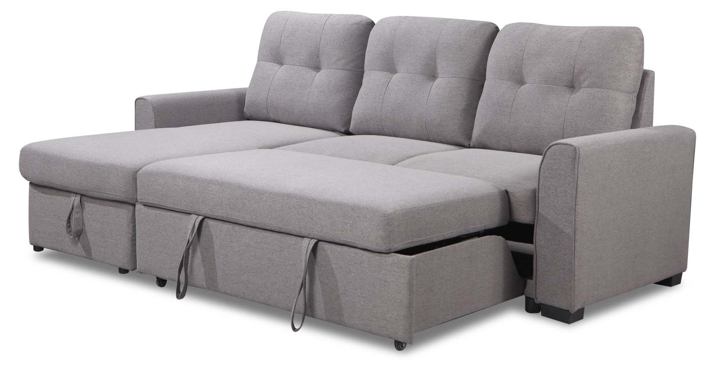 Carter 2-Piece Left-Facing Linen-Look Fabric Sleeper Sectional with Storage Chaise - Solis Grey | Canapé-lit sectionnel gauche Carter 2 pièces en tissu d’apparence lin avec chaise longue de rangement - gris Solis