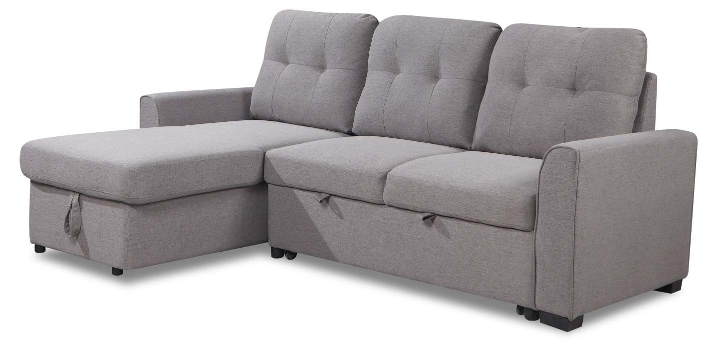 Carter 2-Piece Left-Facing Linen-Look Fabric Sleeper Sectional with Storage Chaise - Solis Grey | Canapé-lit sectionnel gauche Carter 2 pièces en tissu d’apparence lin avec chaise longue de rangement - gris Solis