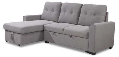 Carter 2-Piece Left-Facing Linen-Look Fabric Sleeper Sectional with Storage Chaise - Solis Grey | Canapé-lit sectionnel gauche Carter 2 pièces en tissu d’apparence lin avec chaise longue de rangement - gris Solis