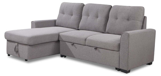 Carter 2-Piece Left-Facing Linen-Look Fabric Sleeper Sectional with Storage Chaise - Solis Grey | Canapé-lit sectionnel gauche Carter 2 pièces en tissu d’apparence lin avec chaise longue de rangement - gris Solis