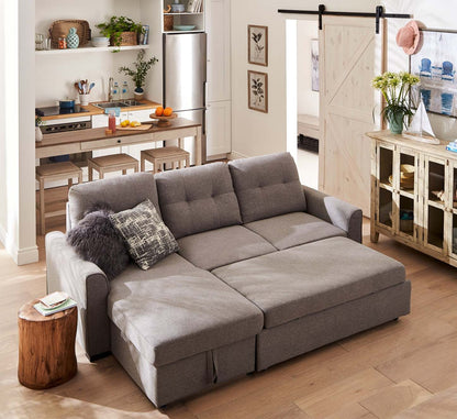 Carter 2-Piece Left-Facing Linen-Look Fabric Sleeper Sectional with Storage Chaise - Solis Grey | Canapé-lit sectionnel gauche Carter 2 pièces en tissu d’apparence lin avec chaise longue de rangement - gris Solis