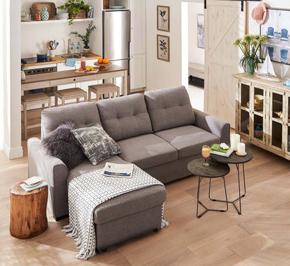 Carter 2-Piece Left-Facing Linen-Look Fabric Sleeper Sectional with Storage Chaise - Solis Grey | Canapé-lit sectionnel gauche Carter 2 pièces en tissu d’apparence lin avec chaise longue de rangement - gris Solis