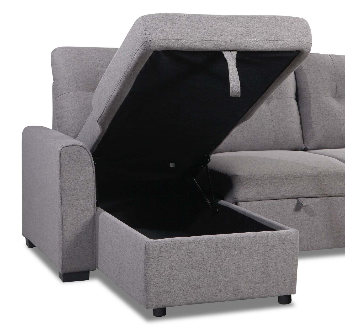 Carter 2-Piece Left-Facing Linen-Look Fabric Sleeper Sectional with Storage Chaise - Solis Grey | Canapé-lit sectionnel gauche Carter 2 pièces en tissu d’apparence lin avec chaise longue de rangement - gris Solis