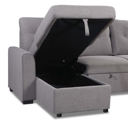 Carter 2-Piece Left-Facing Linen-Look Fabric Sleeper Sectional with Storage Chaise - Solis Grey | Canapé-lit sectionnel gauche Carter 2 pièces en tissu d’apparence lin avec chaise longue de rangement - gris Solis