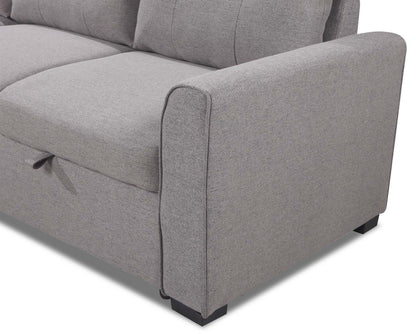 Carter 2-Piece Left-Facing Linen-Look Fabric Sleeper Sectional with Storage Chaise - Solis Grey | Canapé-lit sectionnel gauche Carter 2 pièces en tissu d’apparence lin avec chaise longue de rangement - gris Solis