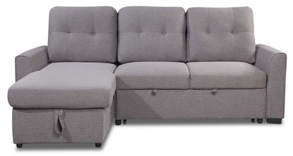 Carter 2-Piece Left-Facing Linen-Look Fabric Sleeper Sectional with Storage Chaise - Solis Grey | Canapé-lit sectionnel gauche Carter 2 pièces en tissu d’apparence lin avec chaise longue de rangement - gris Solis