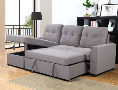 Carter 2-Piece Left-Facing Linen-Look Fabric Sleeper Sectional with Storage Chaise - Solis Grey | Canapé-lit sectionnel gauche Carter 2 pièces en tissu d’apparence lin avec chaise longue de rangement - gris Solis