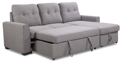 Carter 2 pièces sectionnel droit en tissu d’apparence lin avec fauteuil long de rangement - gris Solis