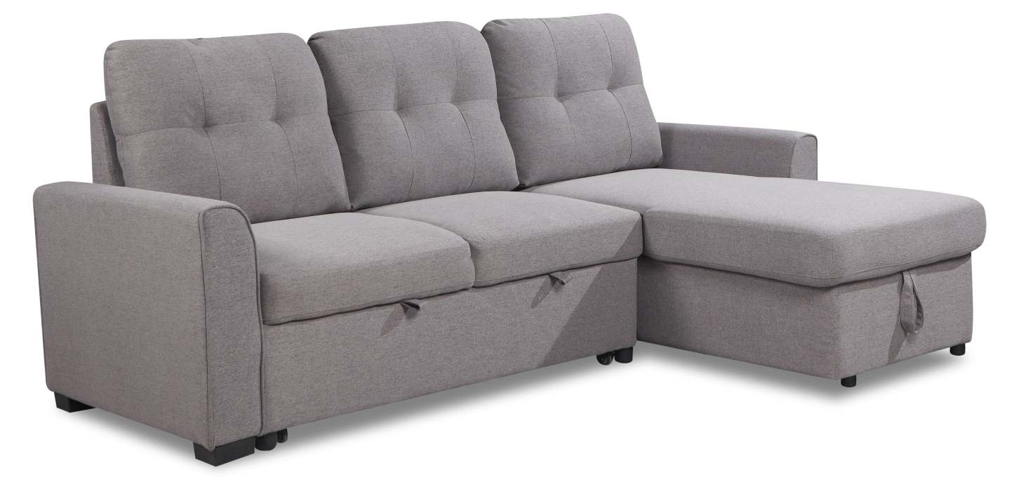 Carter 2 pièces sectionnel droit en tissu d’apparence lin avec fauteuil long de rangement - gris Solis