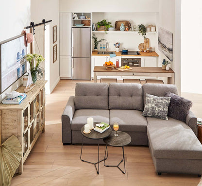 Carter 2 pièces sectionnel droit en tissu d’apparence lin avec fauteuil long de rangement - gris Solis