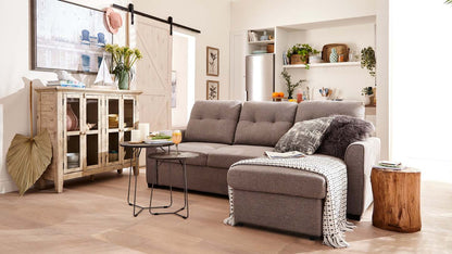 Carter 2 pièces sectionnel droit en tissu d’apparence lin avec fauteuil long de rangement - gris Solis