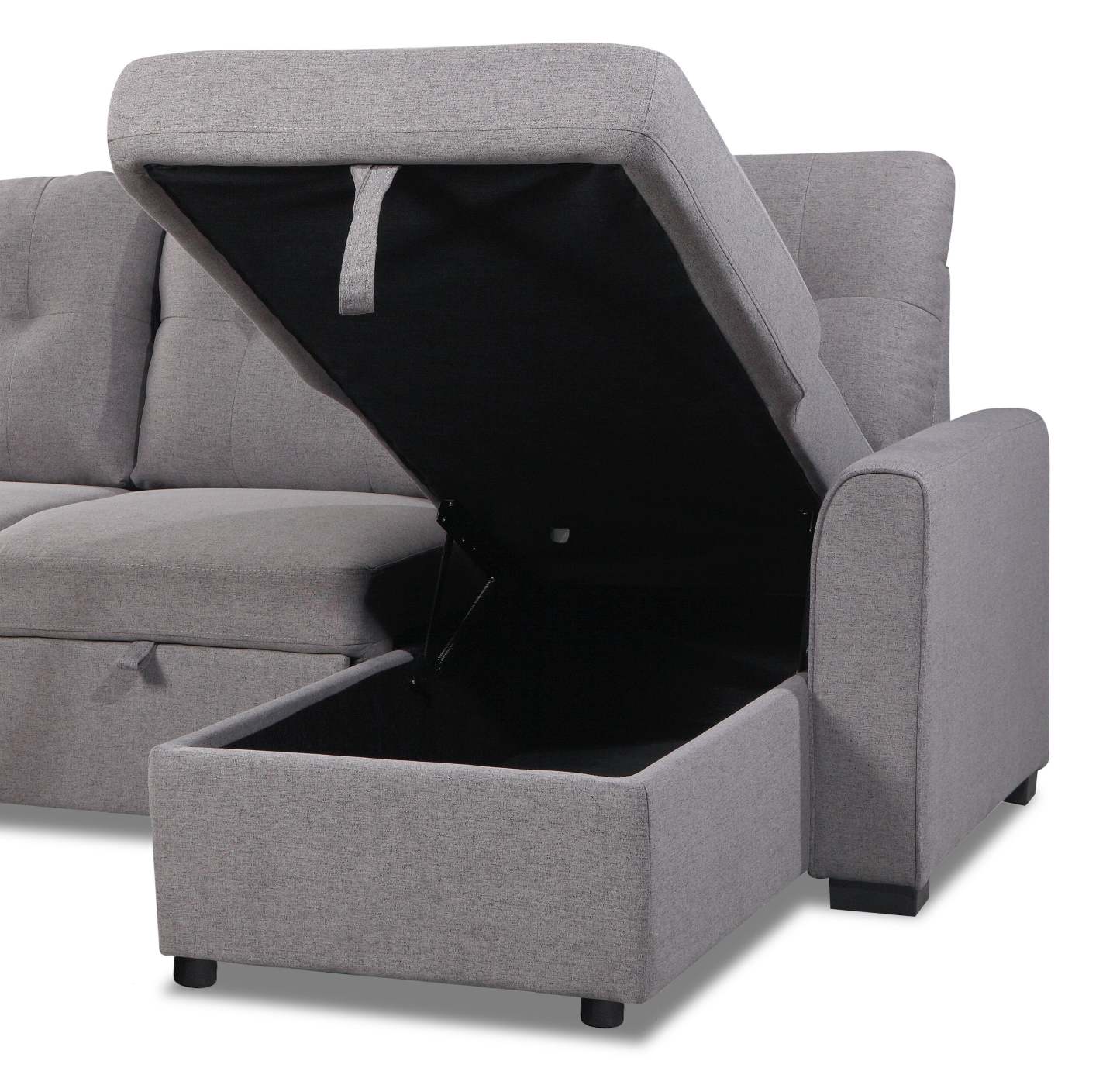 Carter 2 pièces sectionnel droit en tissu d’apparence lin avec fauteuil long de rangement - gris Solis