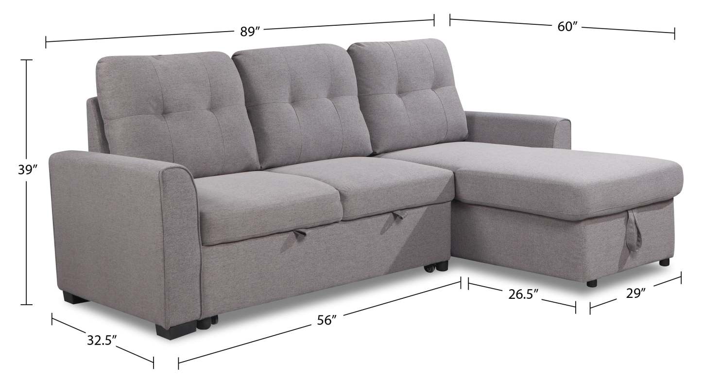 Carter 2 pièces sectionnel droit en tissu d’apparence lin avec fauteuil long de rangement - gris Solis