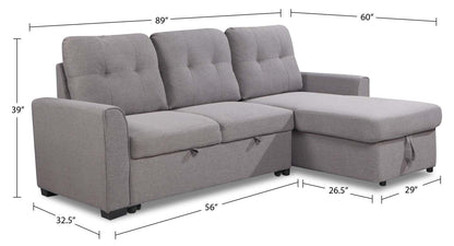 Carter 2 pièces sectionnel droit en tissu d’apparence lin avec fauteuil long de rangement - gris Solis