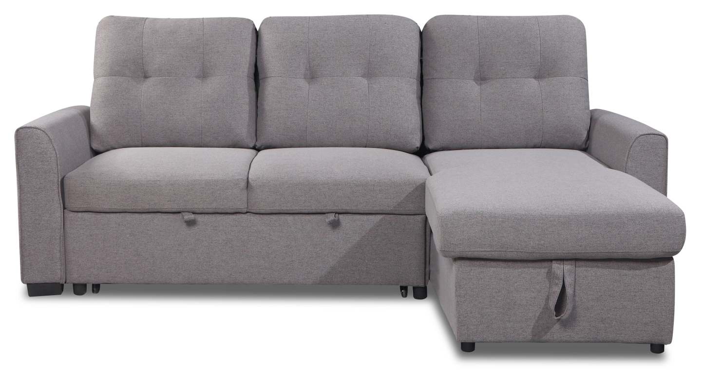Carter 2 pièces sectionnel droit en tissu d’apparence lin avec fauteuil long de rangement - gris Solis