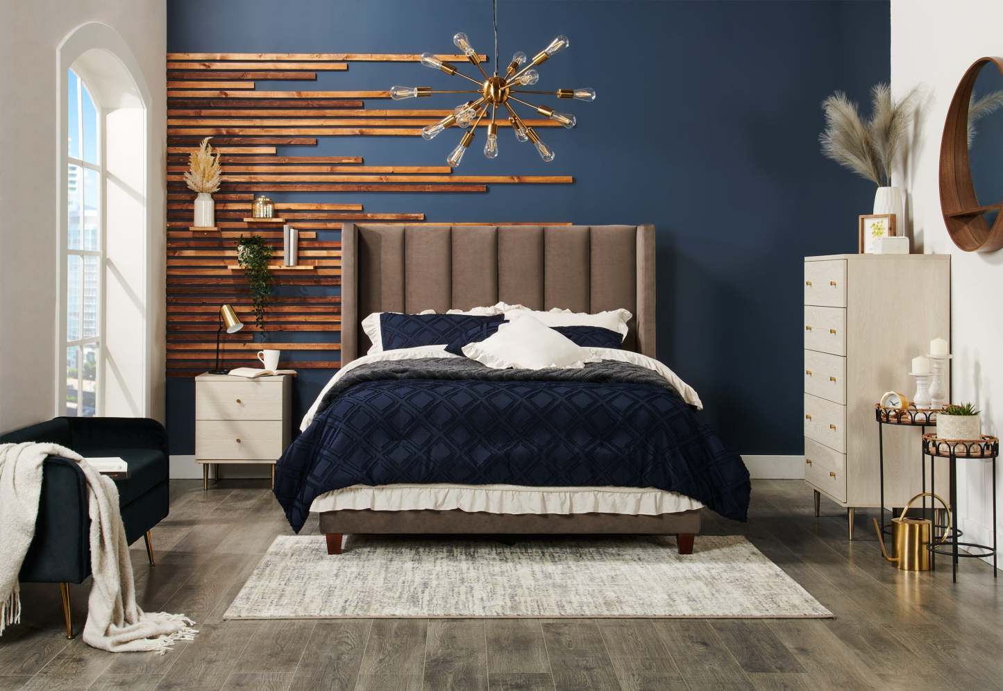 Banc Cass 52 - Velours Noir avec Pieds Dorés|Banc Cass de 52 po - velours noir avec pattes dorées