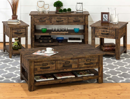 Casey 50 Rustic Sofa Table with Storage and Shelf - Brown Wood|Table de salon rustique Casey de 50 po avec rangement et tablette - bois brun