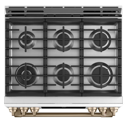 Cuisinière intelligente hybride Café de 5,7 pi³ avec convection européenne véritable et grilles auto…