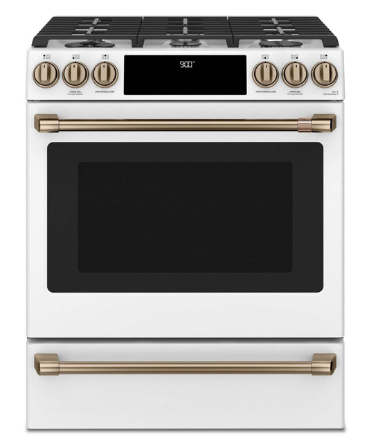 Cuisinière intelligente hybride Café de 5,7 pi³ avec convection européenne véritable et grilles auto…