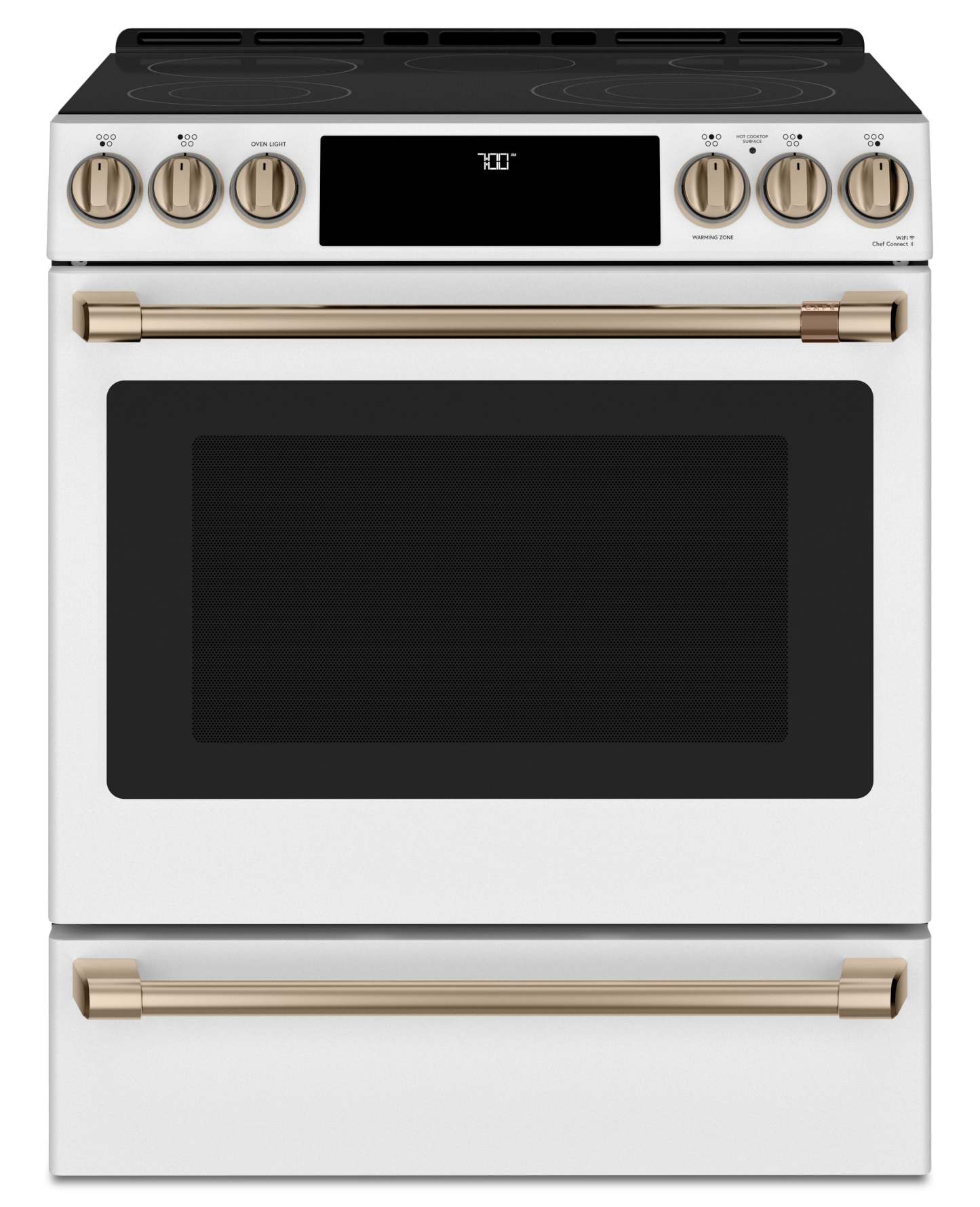 Cuisinière intelligente électrique Café de 5,7 pi³ avec convection européenne véritable et grilles auto-nettoyantes - Mat blanc… | Cafe 5.7 Cu. Ft. Smart Electric Range with True European Convection and Self Clean Racks - Matte Whi…