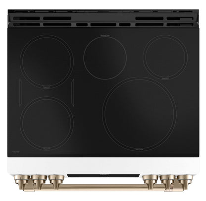 Cuisinière intelligente à induction Café de 5,7 pi³ avec convection européenne véritable et grilles autonettoyantes - Mat noir…